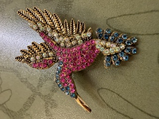 Rhinestone Brooch - Hummingbird - Pink