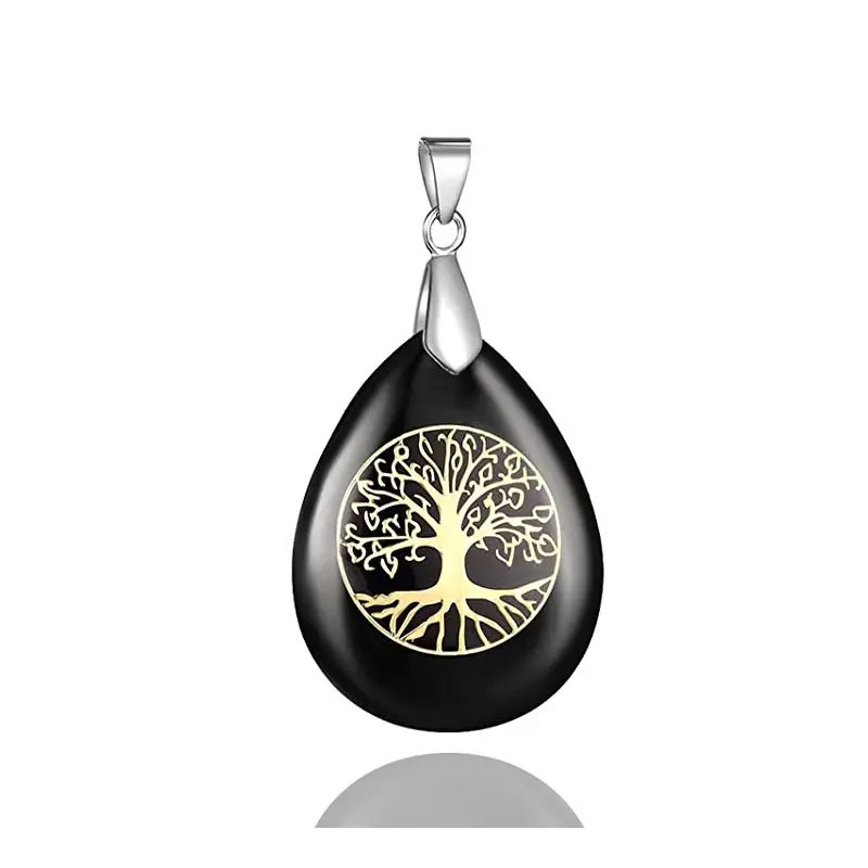 Tree of Life Pendant with Chain Natural Stone O...