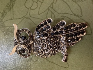 Rhinestone Brooch - Owl - 035