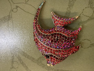 Rhinestone Brooch - Fish - Red