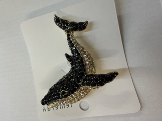 Rhinestone Brooch - Whale - Black
