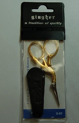 Gingher G-ST 3.5 inch Stork Embroidery Scissors with Leather Sheath