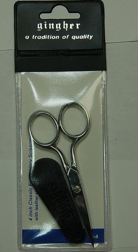 Gingher G-4 4 inch Classic Embroidery Scissors with Leather Sheath