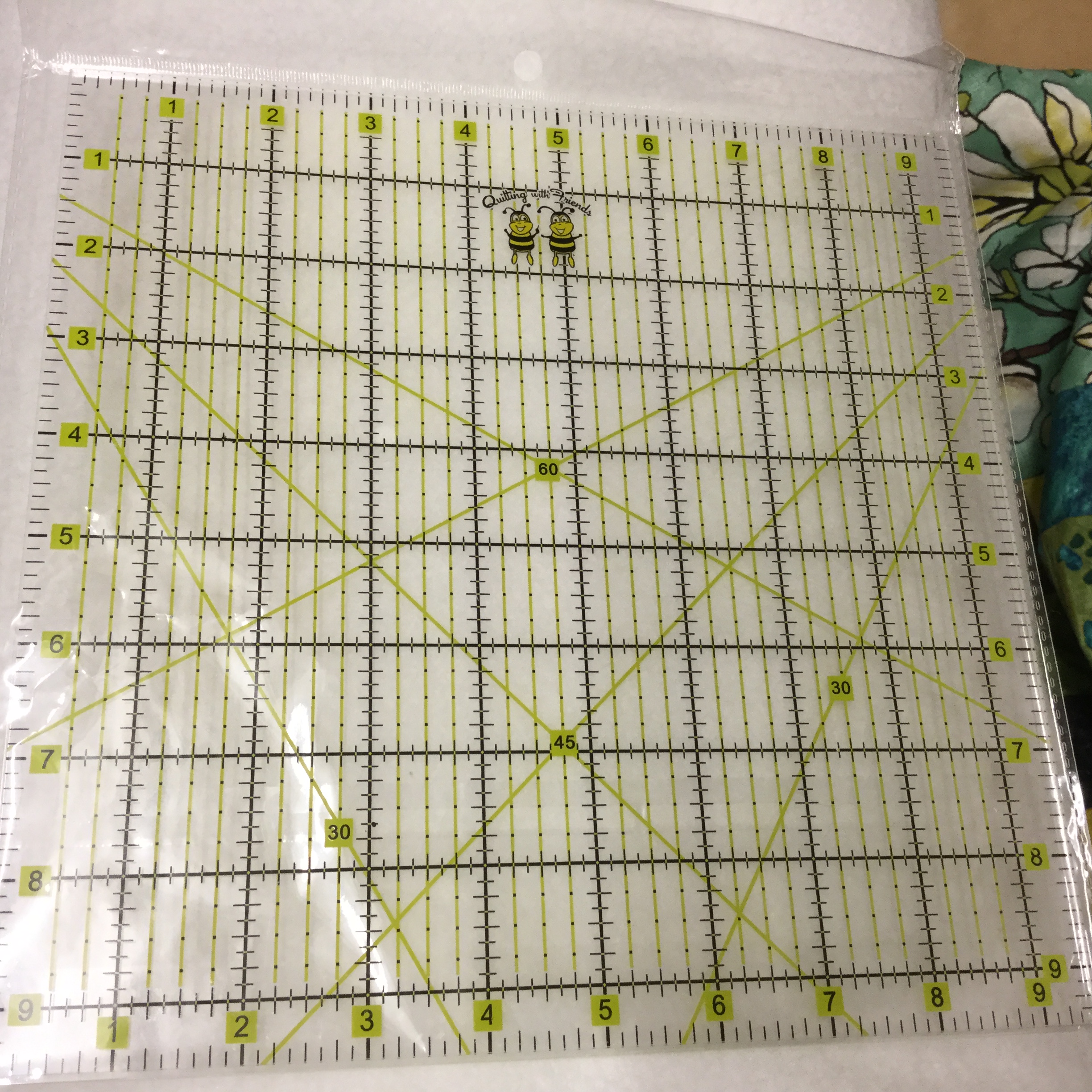 Quilting with Friends 9.5 x 9.5 inch Square Acrylic Ruler