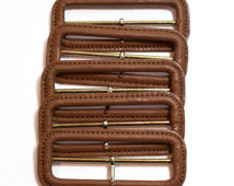 Leather Buckle 2 inches Long and 1 1/4 inch Opening with Prong - 5 Pack - Light Brown