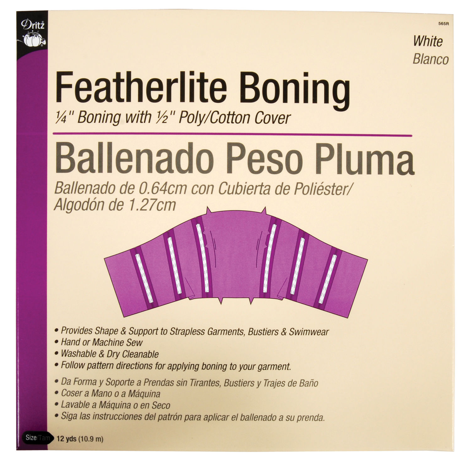 Dritz Featherlite Boning - Black - 1/4 Boning with 1/2 Poly/Cotton Cover