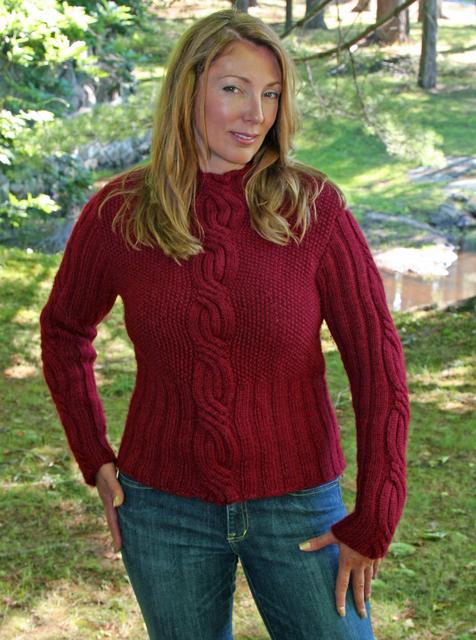Fudge Swirl Cable Mock Turtleneck Knitting Pattern by Tonia Barry