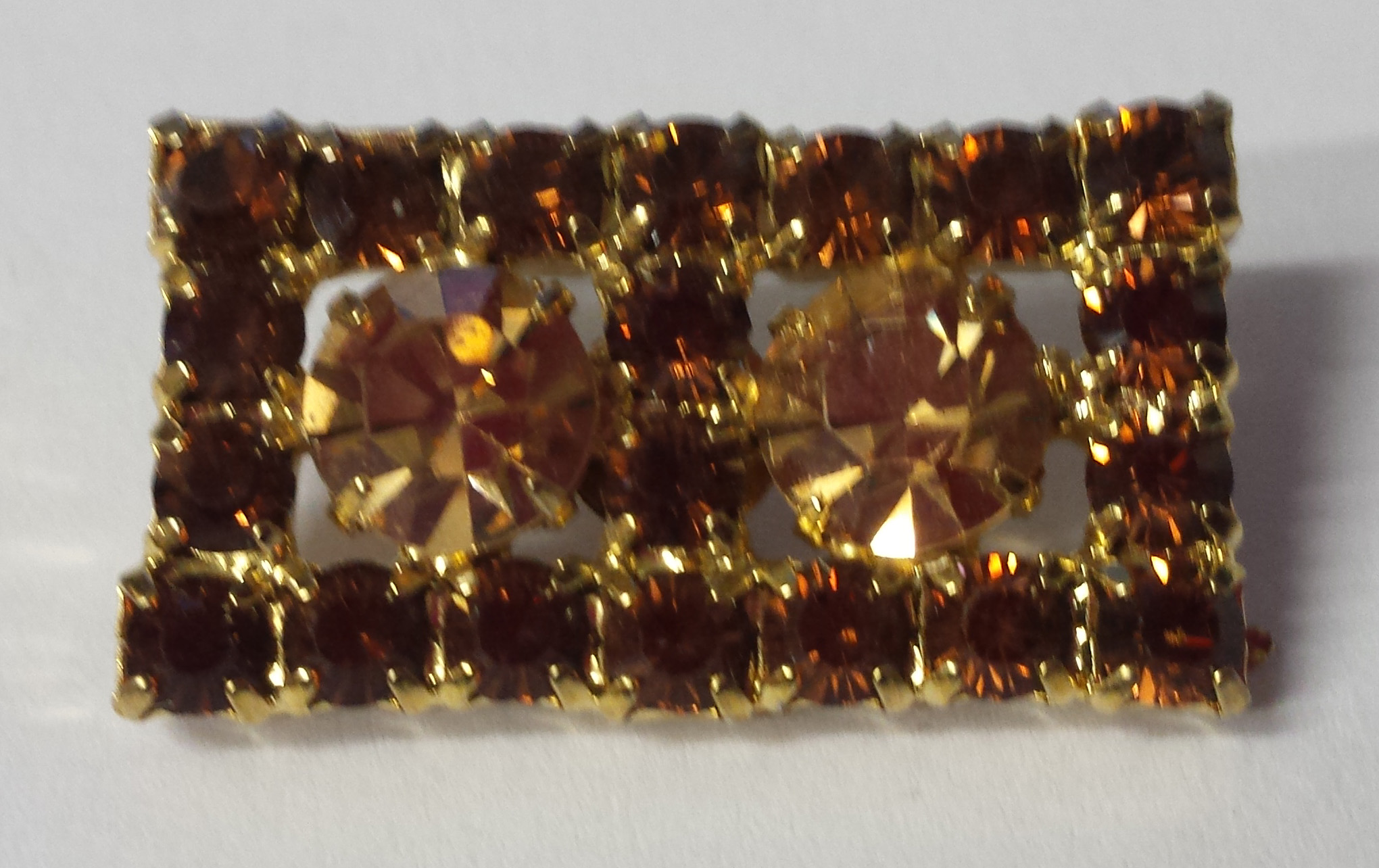 Dazzling Rectangular Rhinestone Button Two Tone Amber with Black Back - 7/8 inch by 1/2 inch #Daz0029