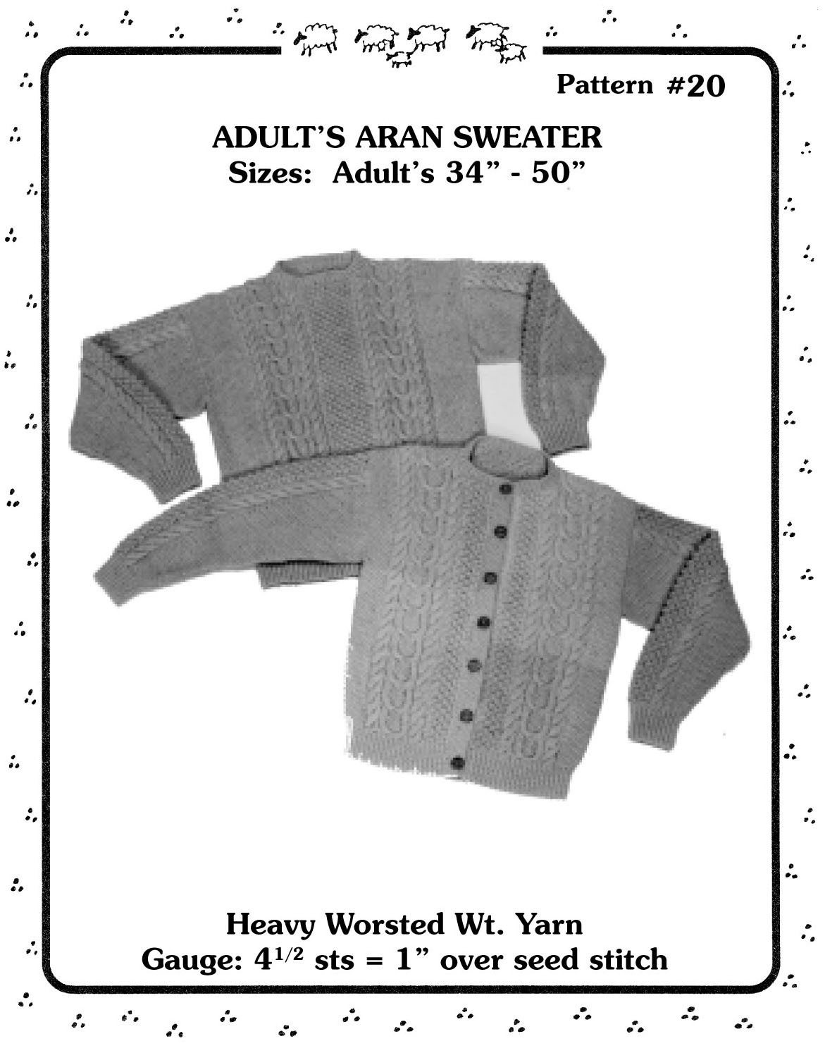 Yankee Knitters Adults Aran Sweater  -  Adult 34 - 50 inch - #20