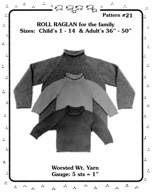 Yankee Knitters Roll Raglan for the Family  - Size Child 1-14 & Adult 36 - 50 in